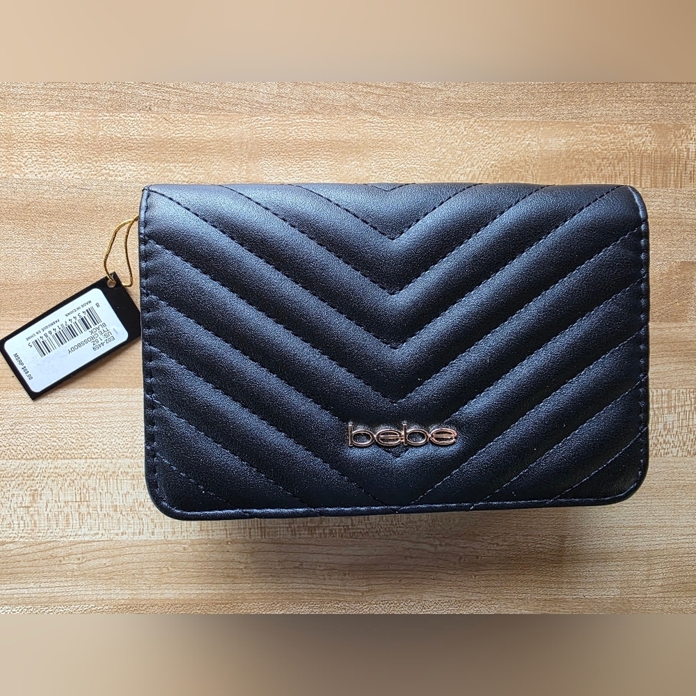Bebe Black Chevron Quilted Crossbody Bag (PUR7) - Picture 4 of 16